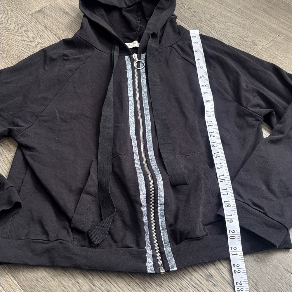 Rinascimento | Black Zip Up Hoodie With Silver Sparkle Accent Size Large - Picture 6 of 9
